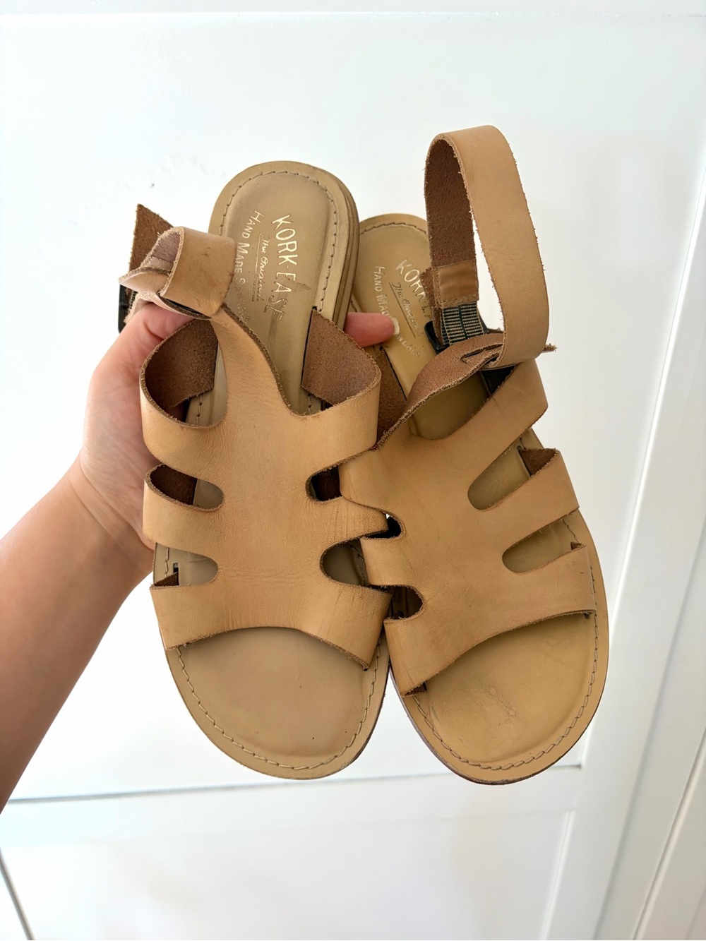 Kork-Ease Tan Handmade Strappy Cutout Gladiator Slingback Ankle Sandal Size 9